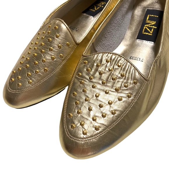 Linzi Gold Flats with Gold Studs - Picture 3 of 12